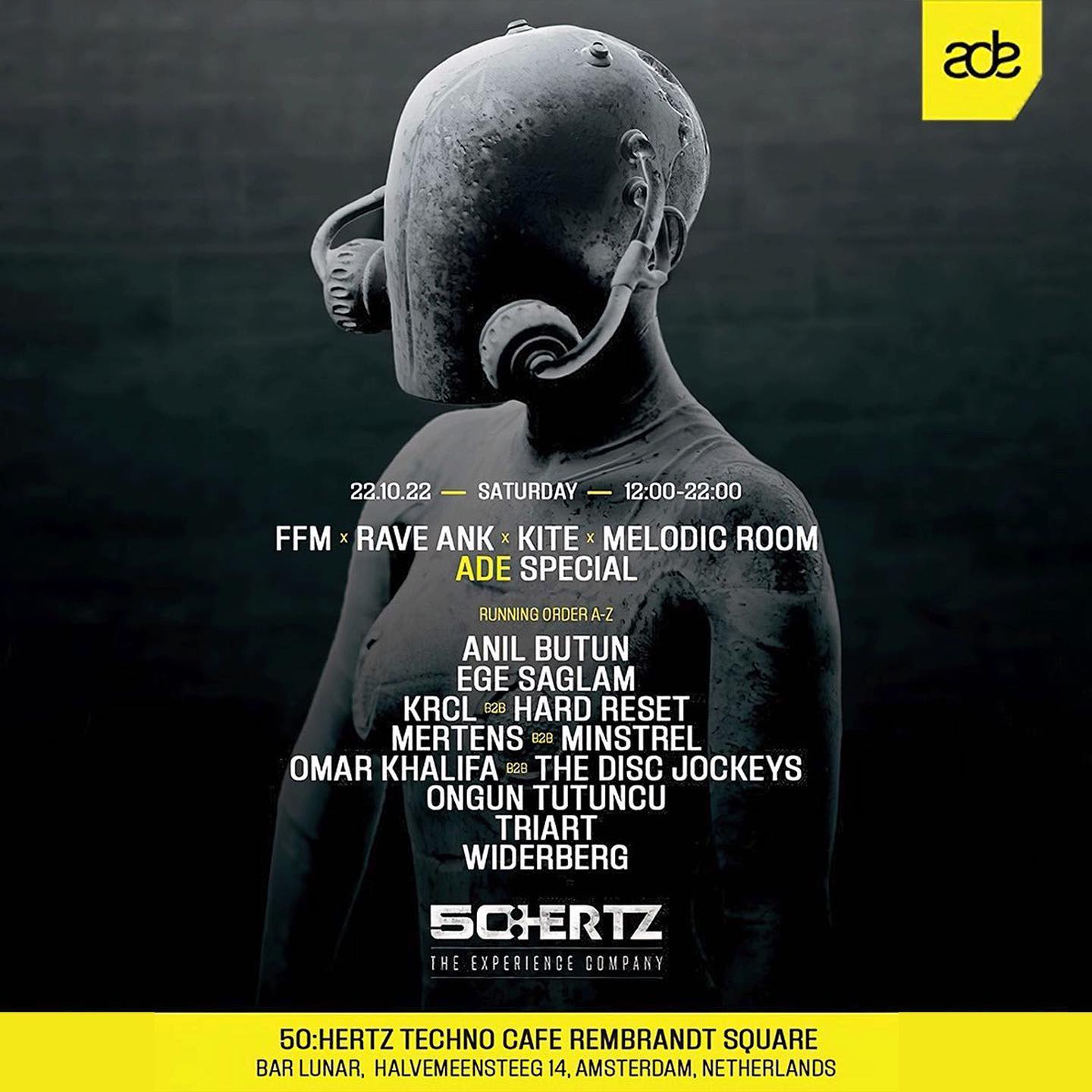 ADE 2022 — FFM × Melodic Room × Rave Ank × Kite poster, 50:Hertz